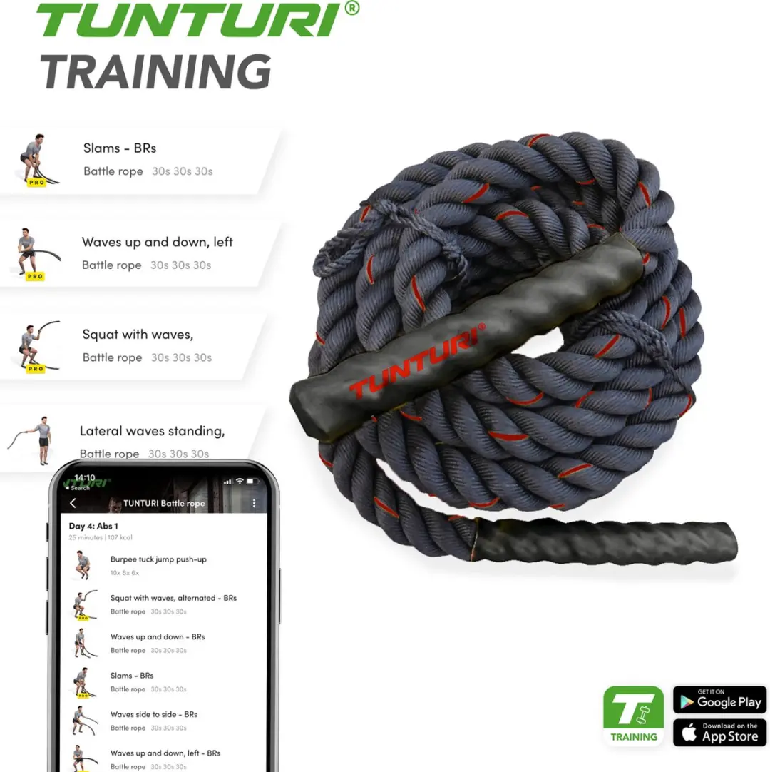 Tunturi Battle Rope 9m - Fitness Touw - Zwart/Rood