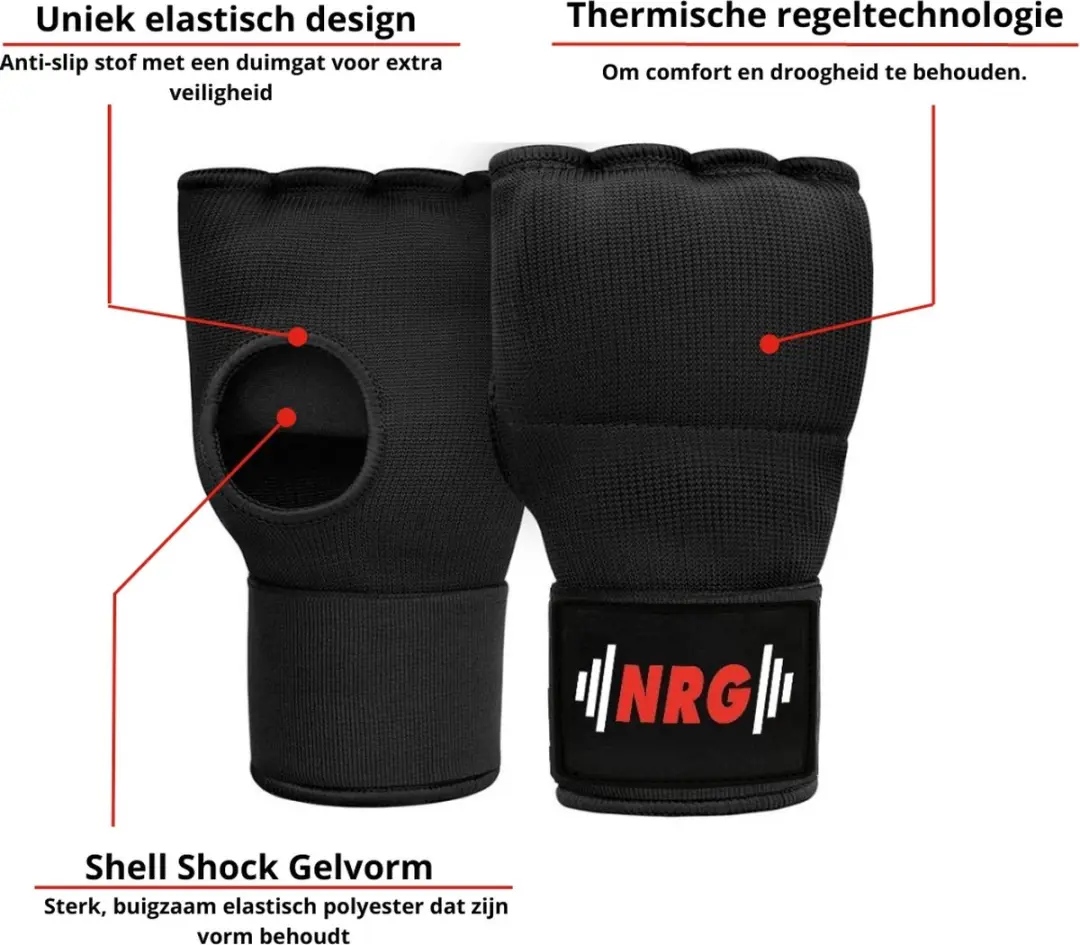 NRG Boxing Binnenhandschoenen S - 10 oz - Zwart