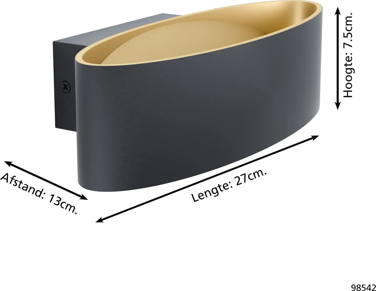 Eglo Maccacari Wandlamp 1 Licht LED - Zwart/Goud - afbeelding 6 van 6