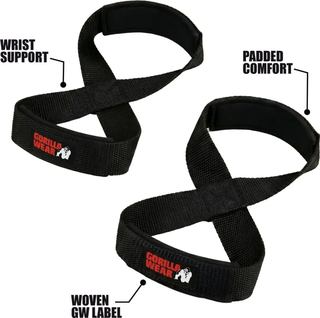 Gorilla Wear Figure 8 Lifting Straps - Zwart