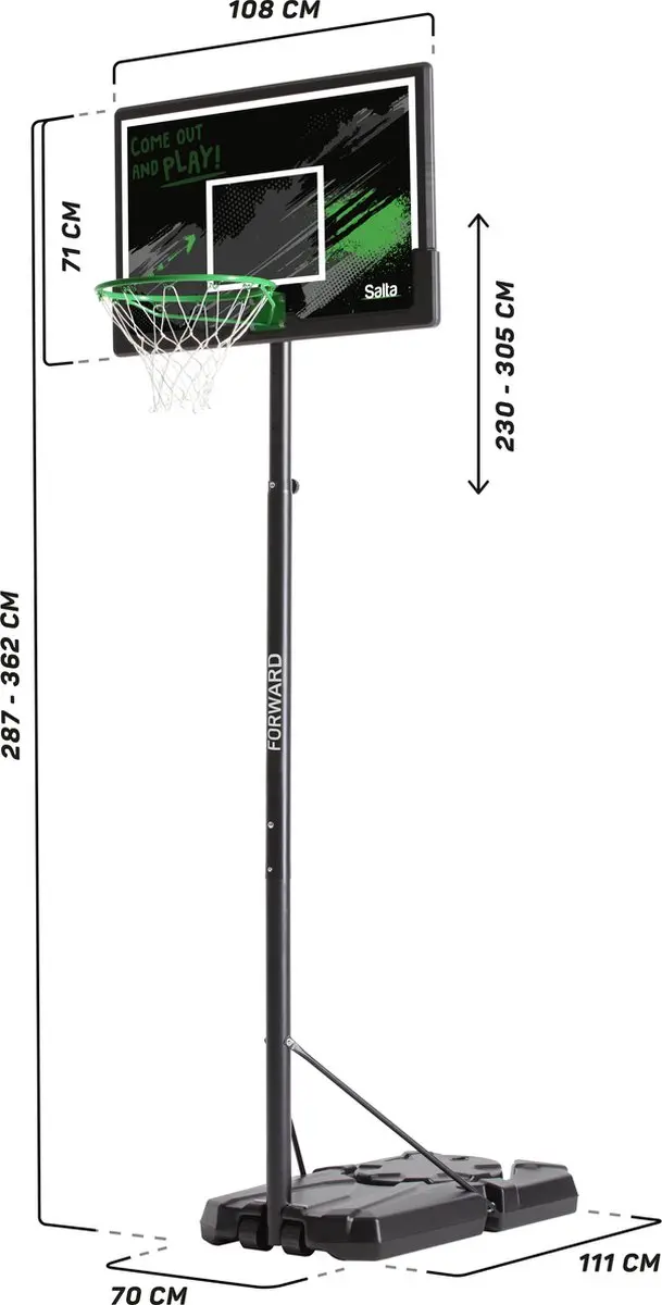 Salta Forward Basketbalpaal Verstelbaar 230-305cm Zwart