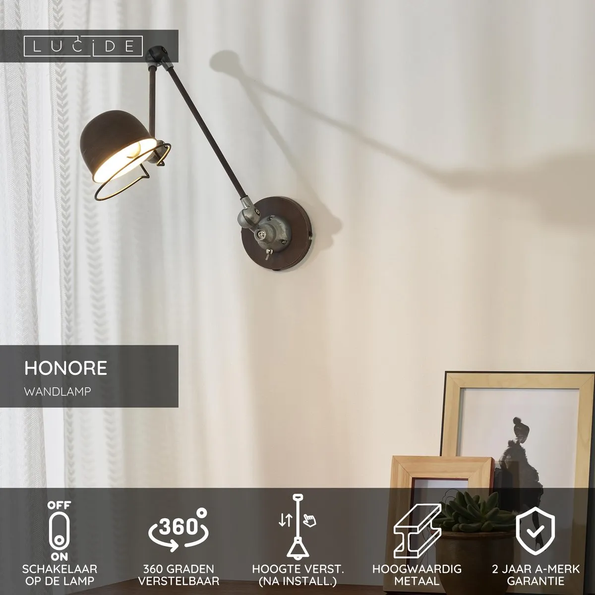 Lucide Honore Wandlamp E14 - Roestbruin