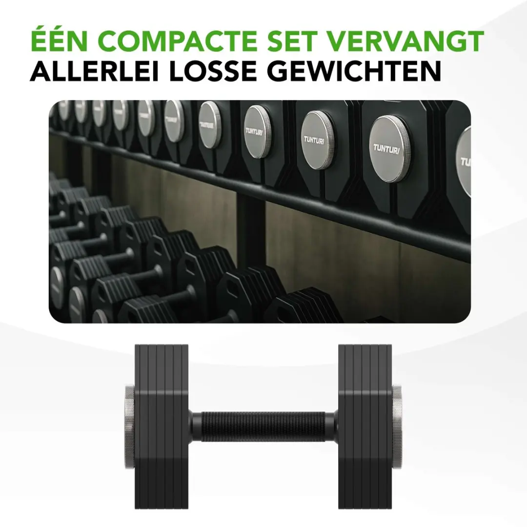 Tunturi Rapid Verstelbare Dumbbell 4-28kg - 15-delig - Zwart