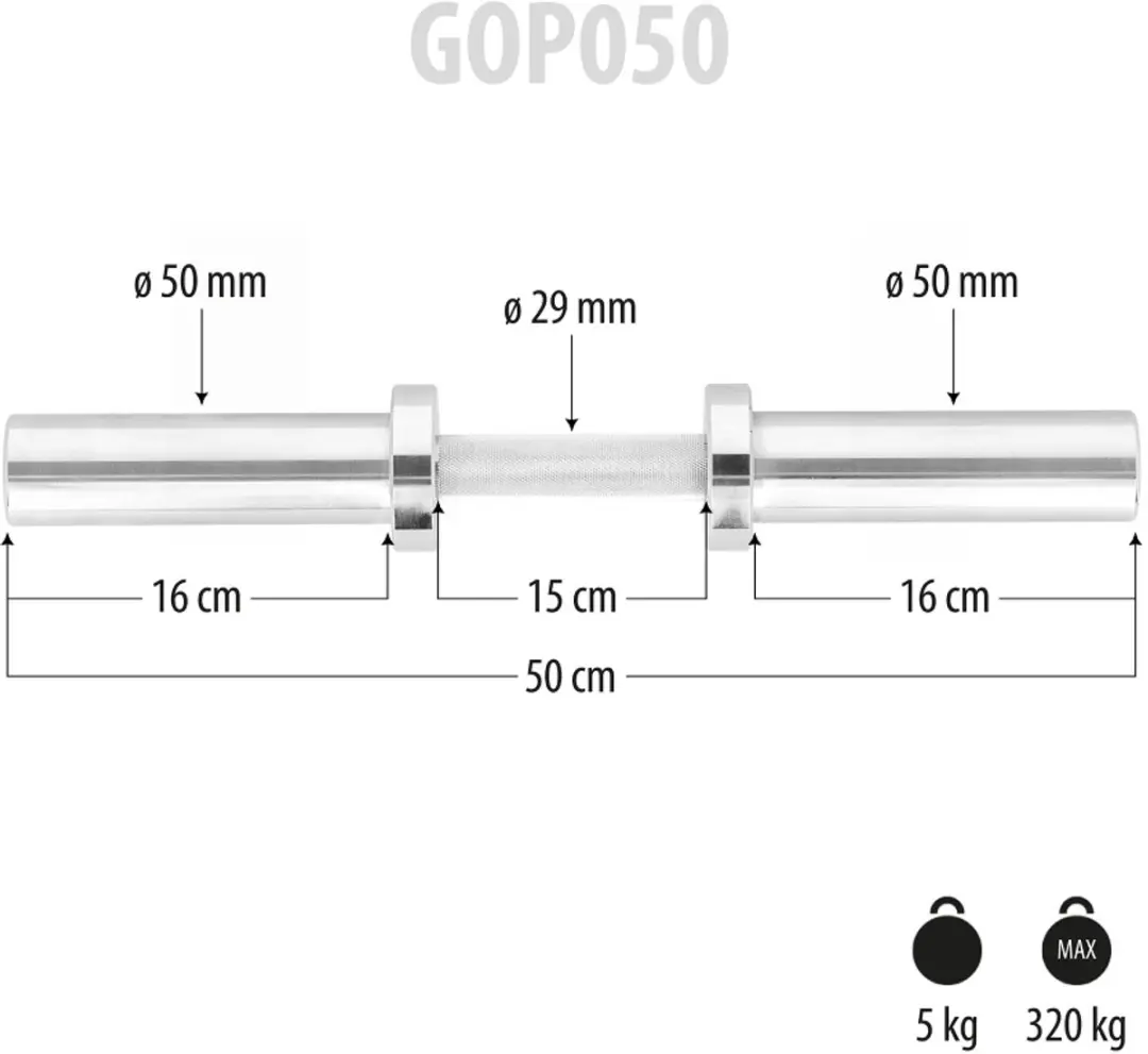 HMS Olympische Dumbbellstang 50mm - 50cm - Zilver