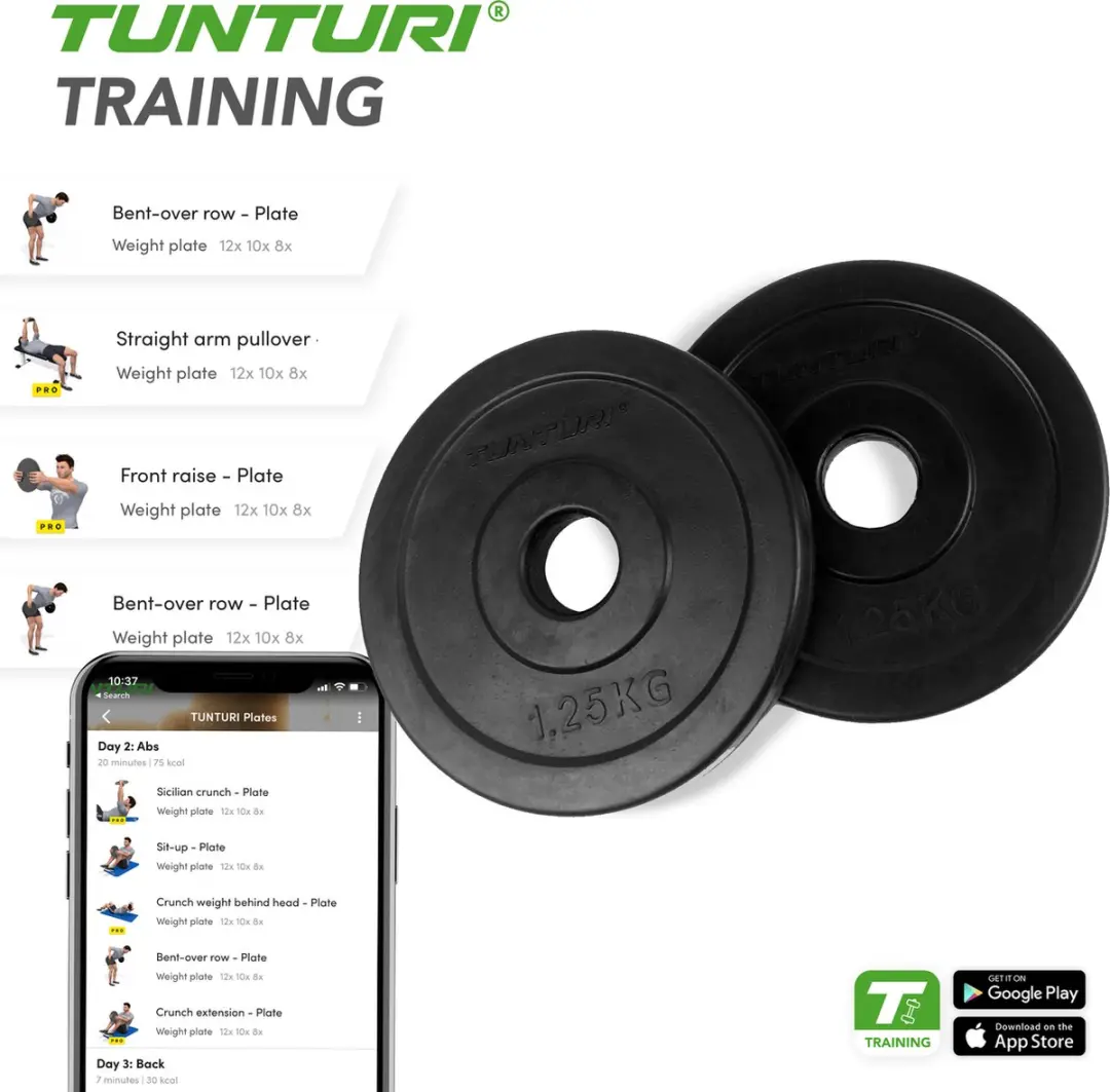 Tunturi Halterschijven 2x 1,25 kg - 30mm - Zwart