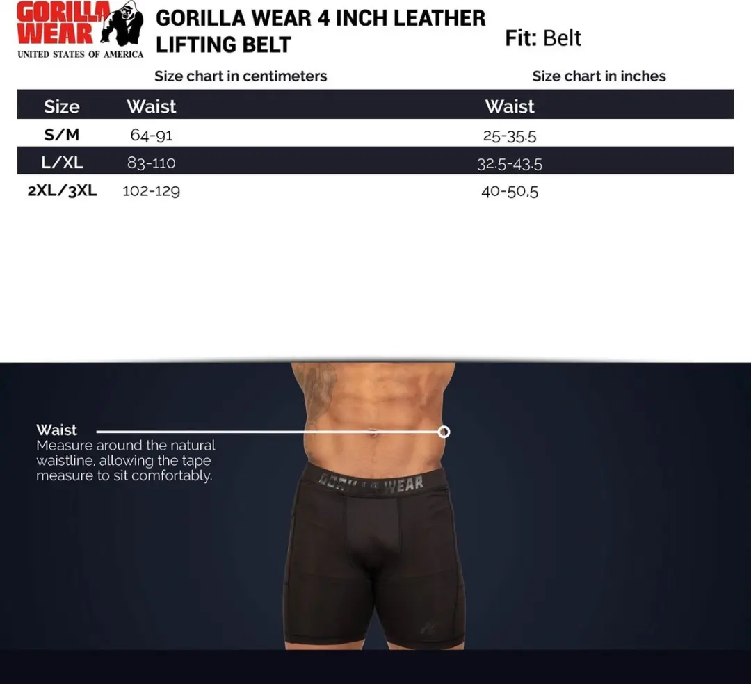 Gorilla Wear Leren Lifting Belt 4 Inch - Zwart - L/XL