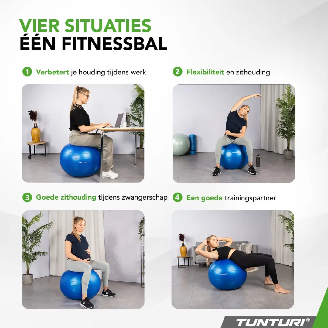 Tunturi Anti Burst Fitnessbal 90cm - 220kg - Blauw