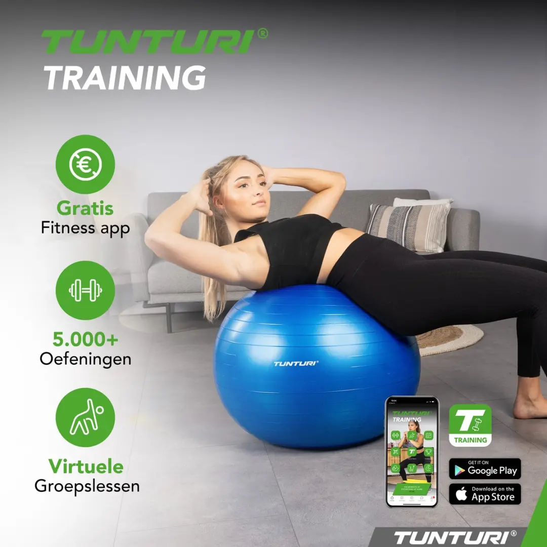 Tunturi Anti Burst Fitnessbal 90cm - 220kg - Blauw