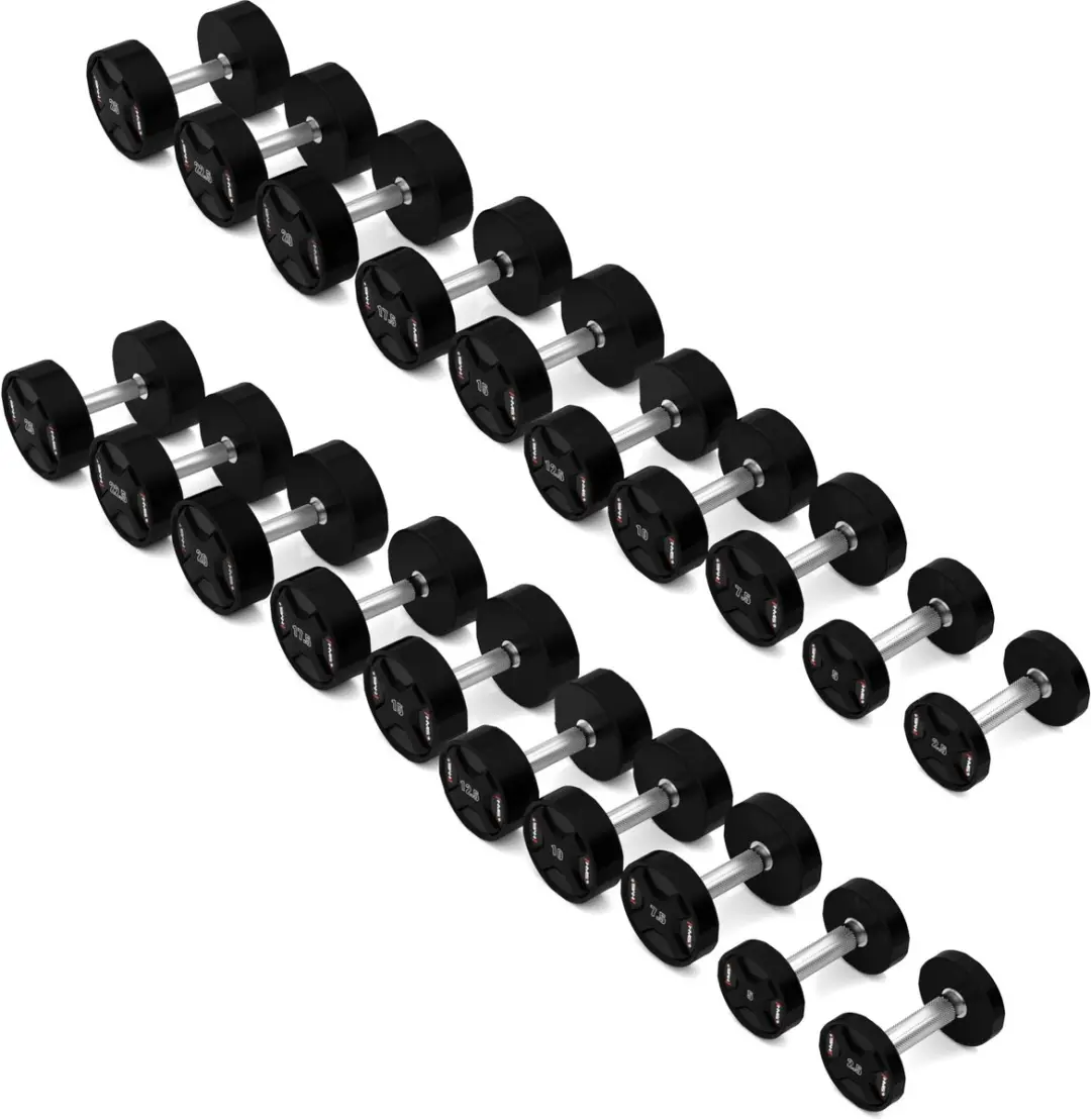 HMS Polyurethaan Dumbbells Set 2x 27,5-37,5kg - 325kg Totaal - Zwart