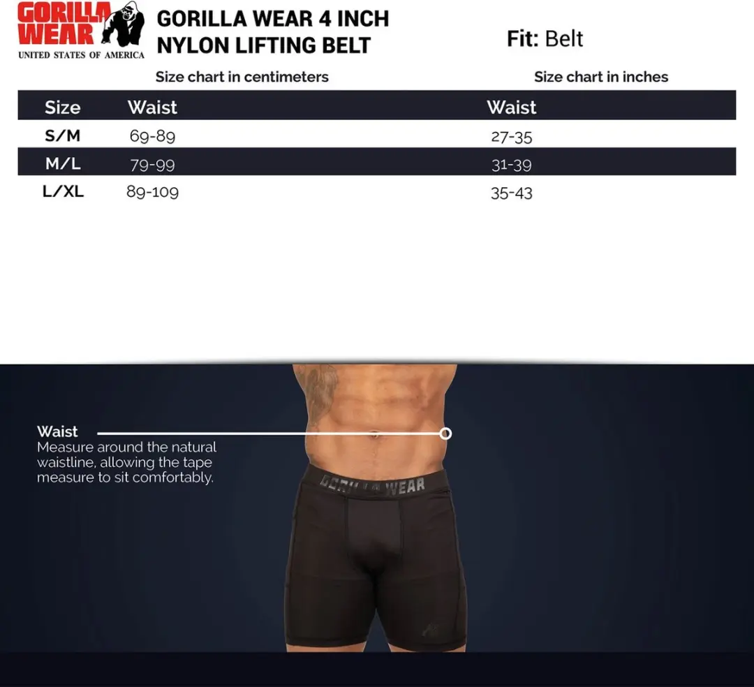 Gorilla Wear Gewichthefgordel 4" Nylon - L/XL - Zwart/Rood