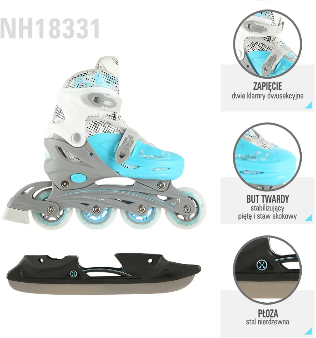 Nils Extreme 4-in-1 Skeelers/Schaatsen - Maat S 31-34 - Wit/Blauw