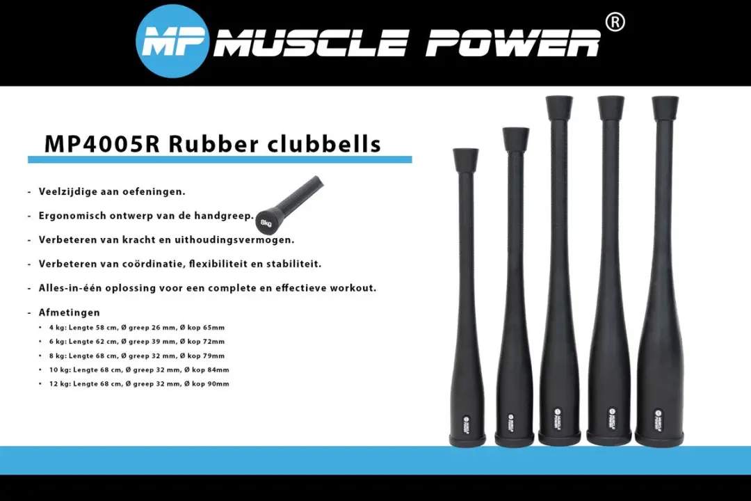 Muscle Power MP4005R Rubber Clubbell 8 kg - Zwart