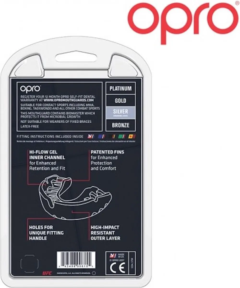 UFC Opro Gebitsbeschermer Silver - One Size - Rood/Zwart