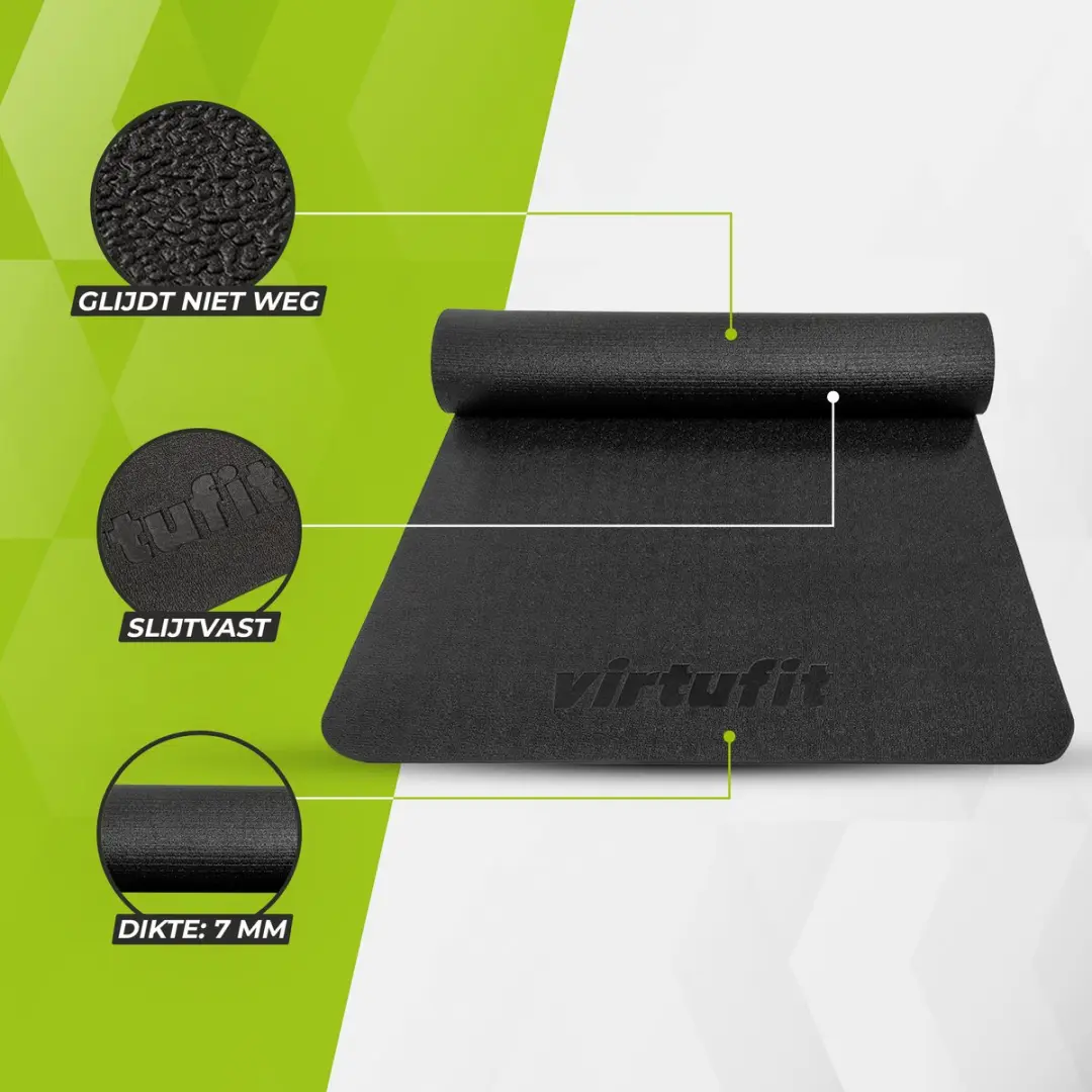 VirtuFit Universele Vloermat 130x70cm - 0,7cm - Zwart