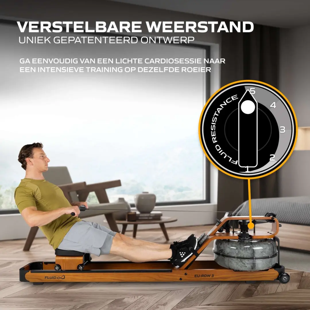 Fluid Rower EU-ROW 3 Beech Roeimachine - 5 Weerstanden - Hout