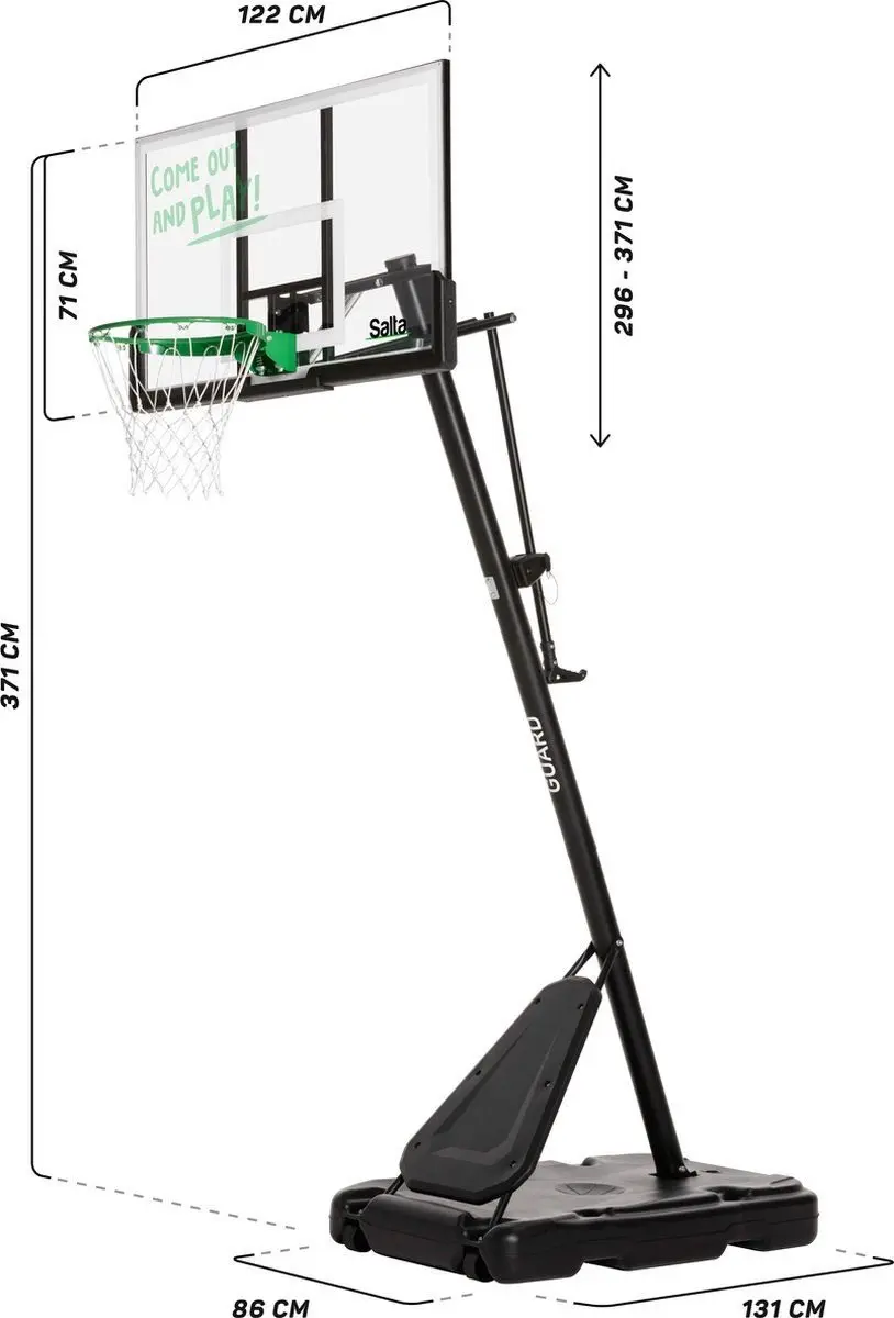 Salta Guard Basketbalpaal Verstelbaar 230-305cm - Dunkring - Zwart - afbeelding 6 van 6