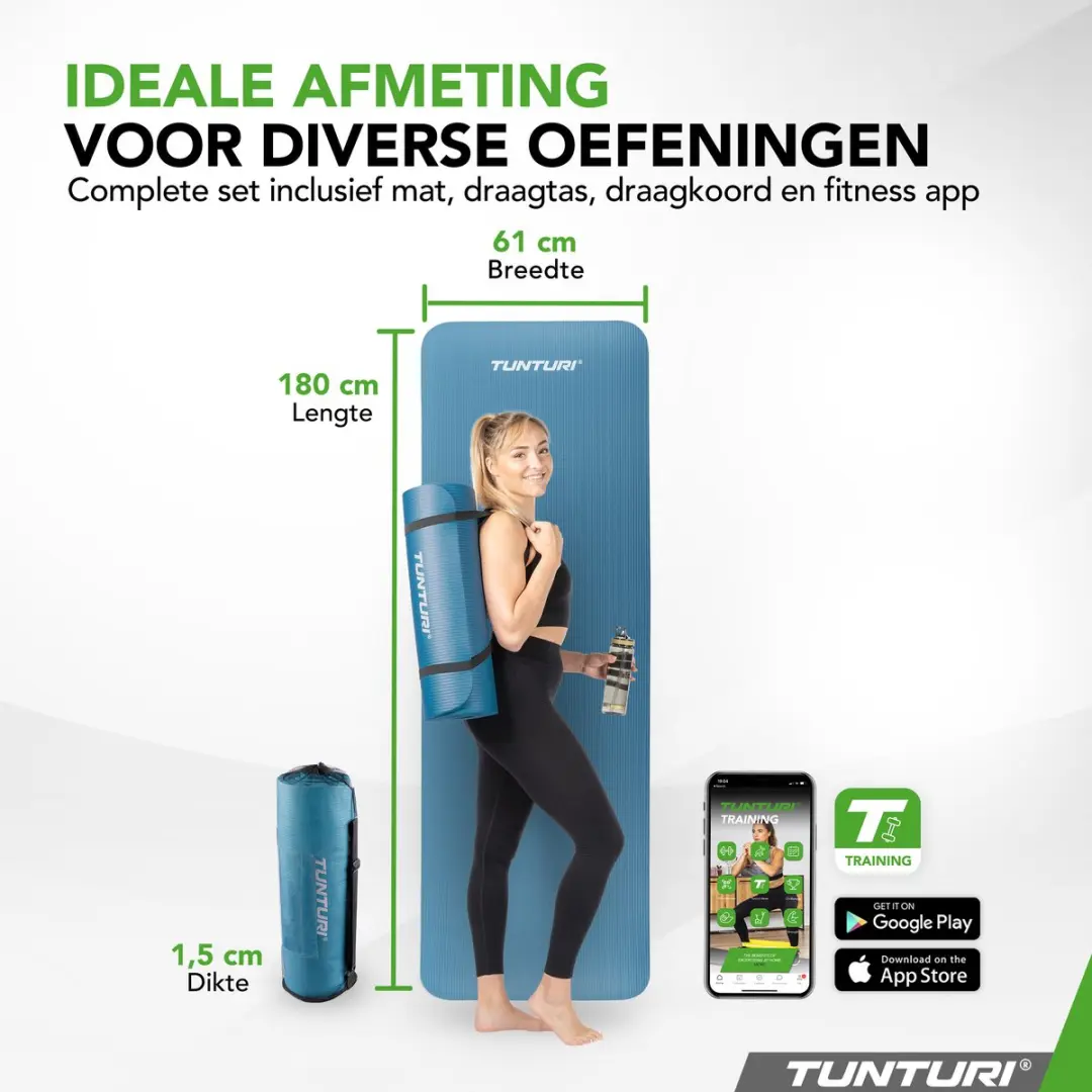 Tunturi NBR Yogamat 180x60cm - 1,5cm - Petrol Blauw