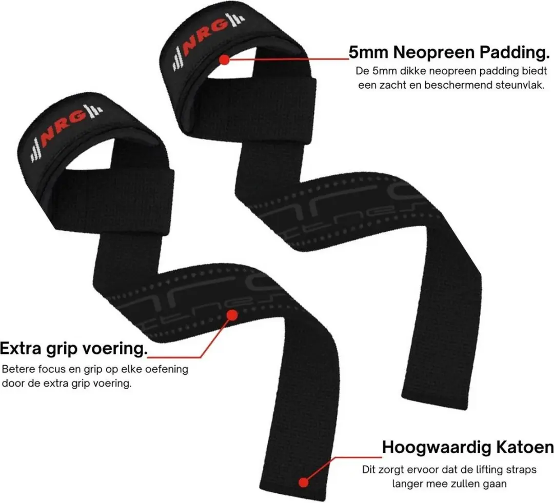 NRG fitness Lifting Straps Deluxe - 2 Stuks - Zwart