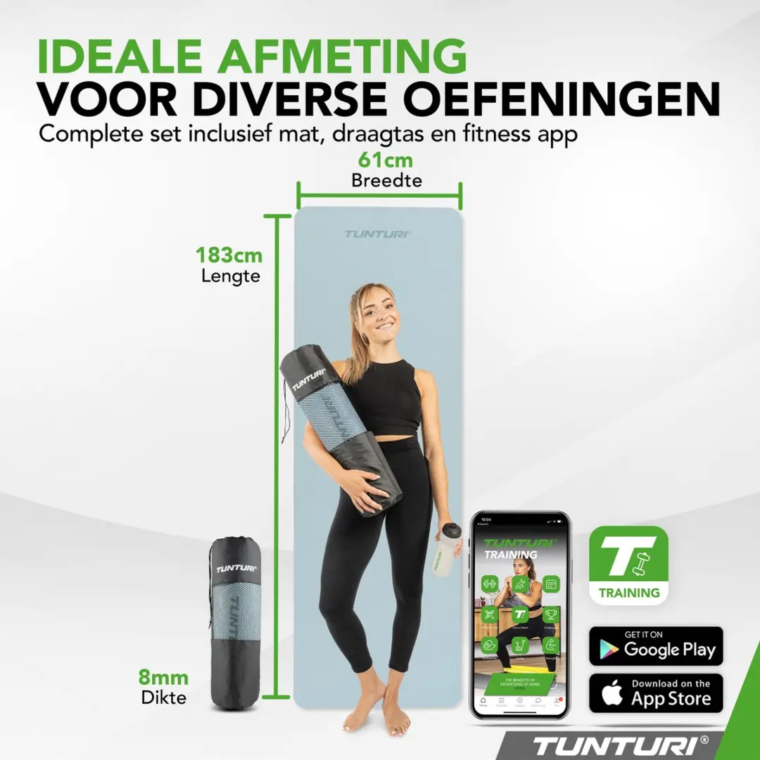 Tunturi Yoga Mat 8mm - 183x61cm - Lichtblauw
