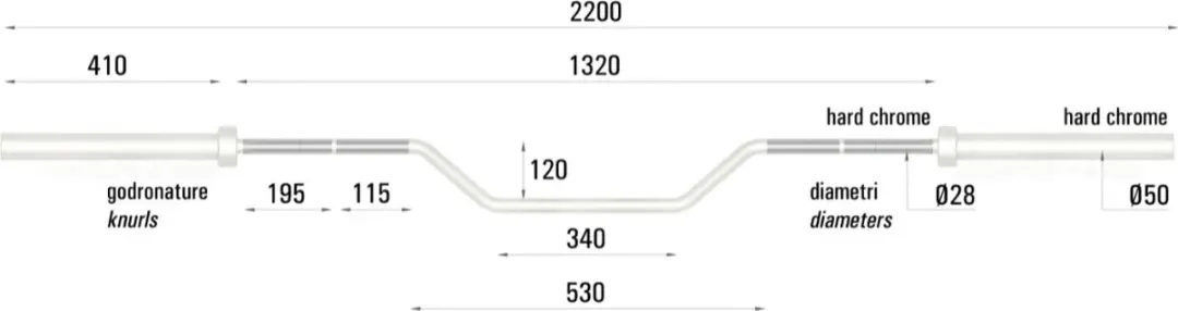 Toorx Professional OB Offset Bar 50mm - 320kg - 220cm - Zilver