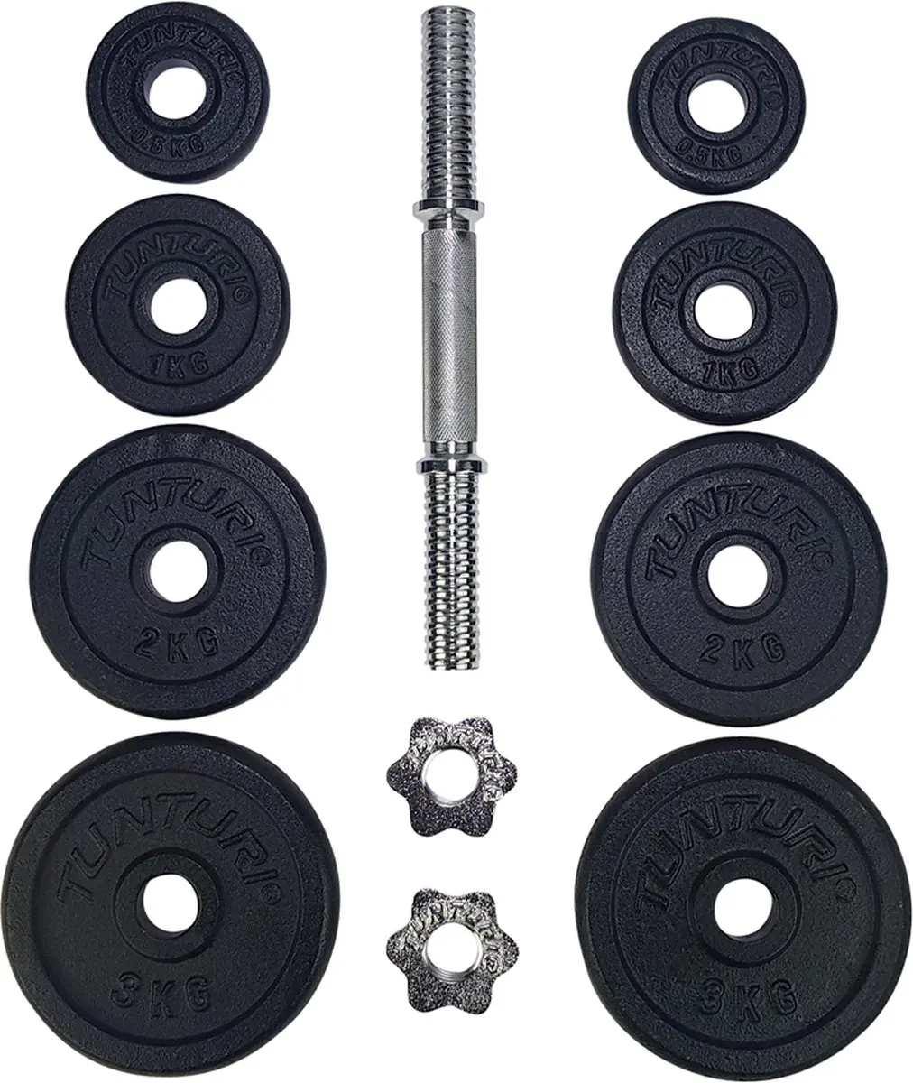Tunturi Gietijzer Dumbbellset 15kg - Halterstang 30mm - Zwart