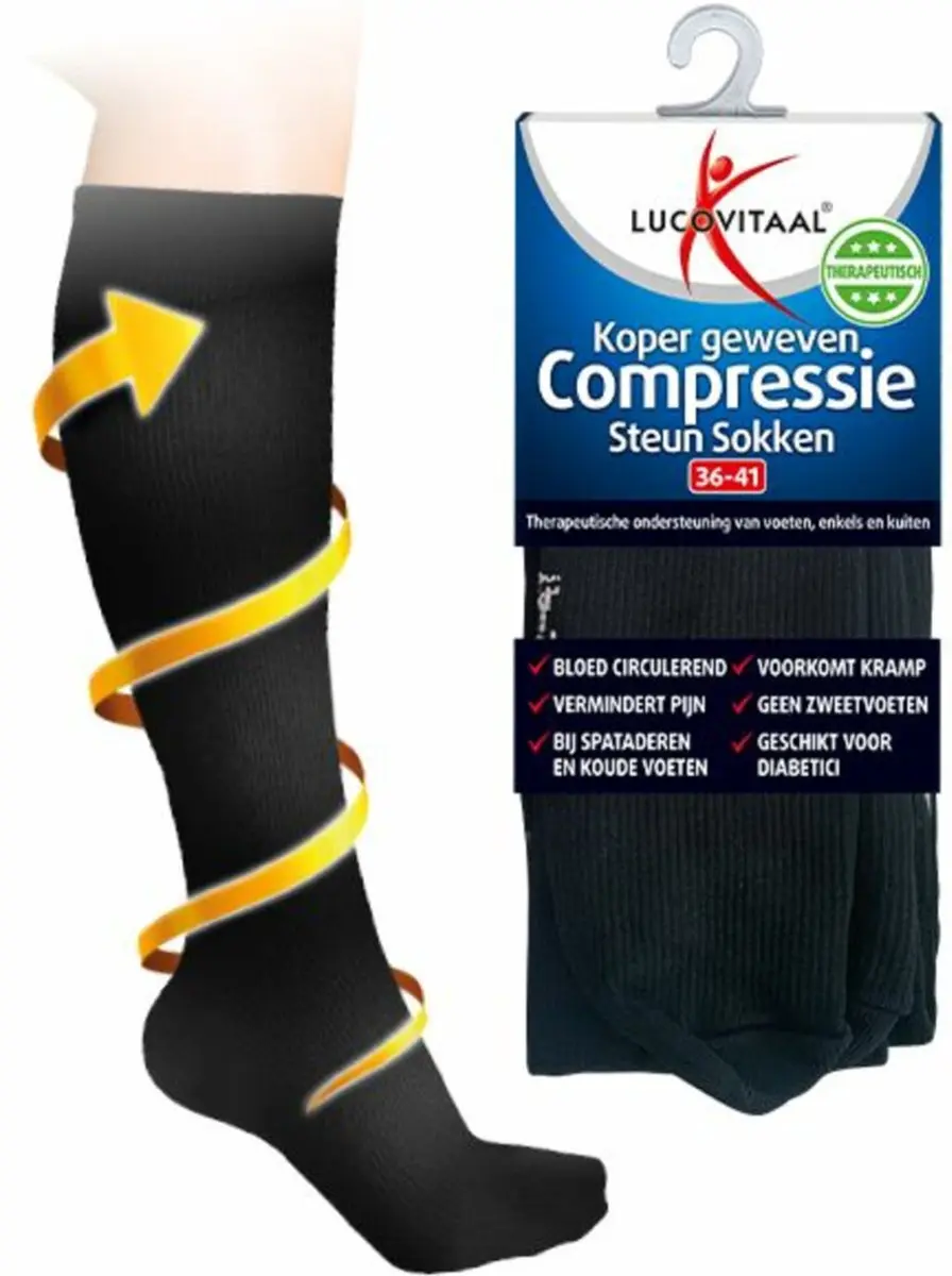 Lucovitaal Compressie Steunkousen Zwart - 6 Stuks