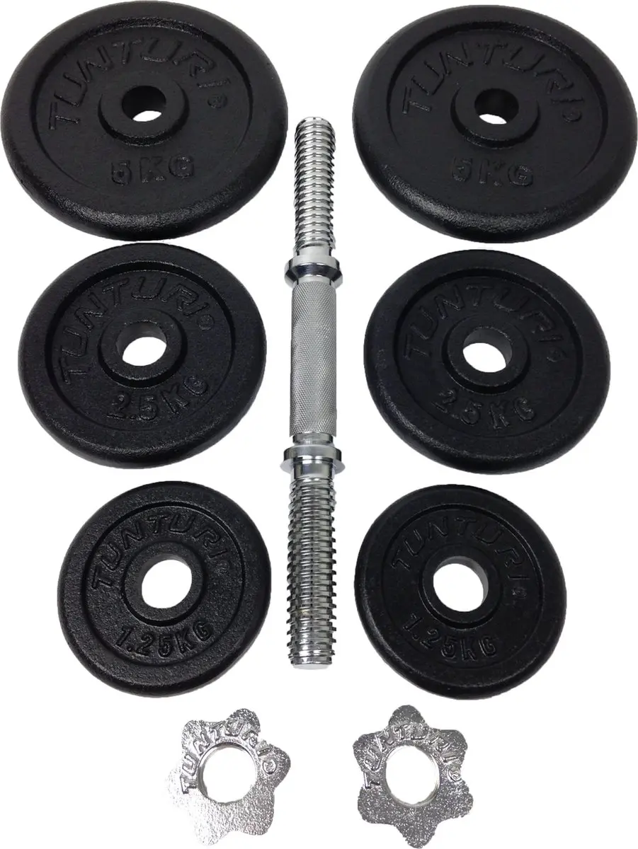 Tunturi Dumbbell Gietijzer 20kg Halterset - 1 Stang 30mm - Zwart