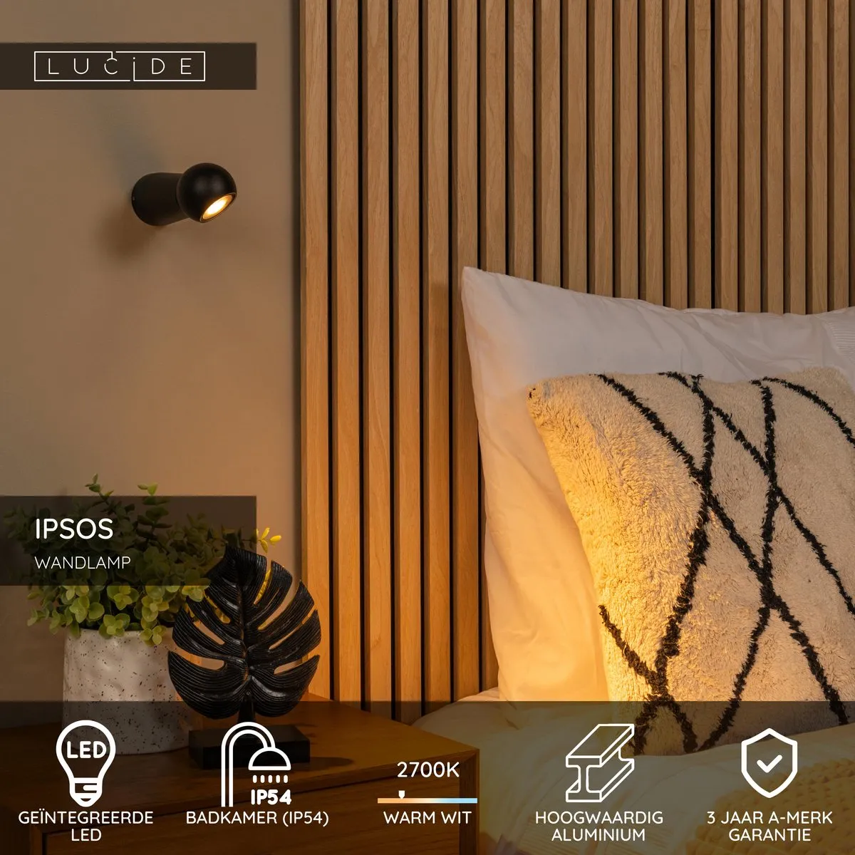 Lucide IPSOS Wandlamp Badkamer LED 6W 2700K IP54 - Zwart