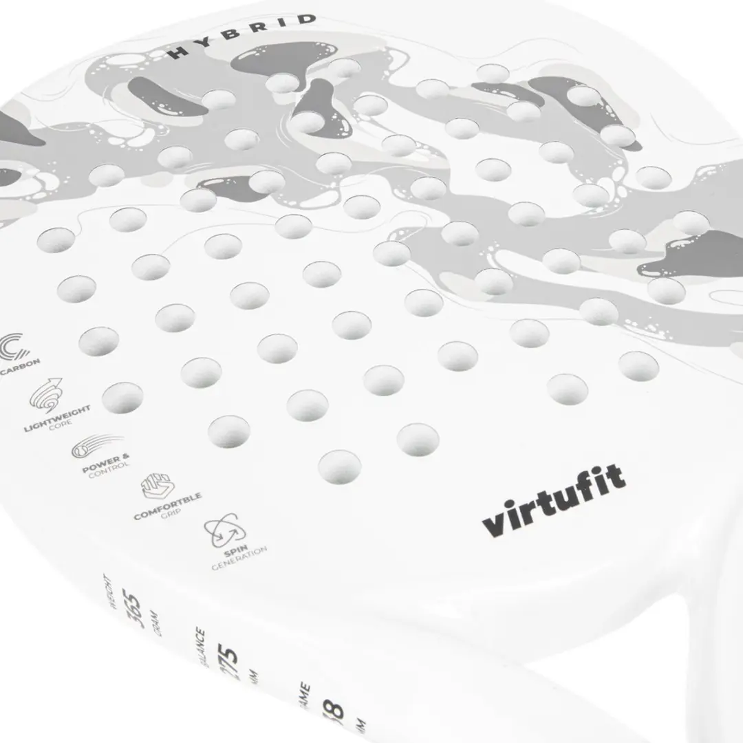 Virtufit Hybrid Padelracket - Wit/Grijs - 365g - EVA-kern - Carbon
