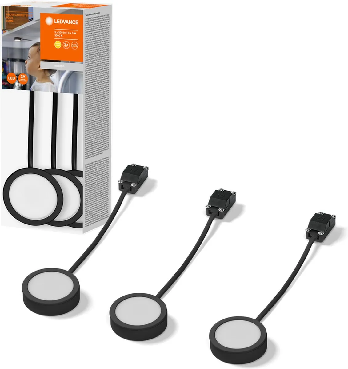 LEDVANCE Under Cabinet Spot Puck 60mm 3W - 3 Stuks - Zwart