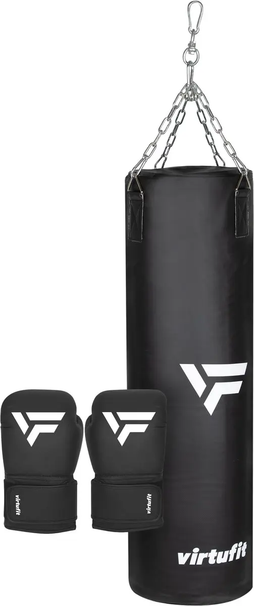 Virtufit Kickboksset Senior - Bokszak & Bokshandschoenen 25kg - Zwart/Wit