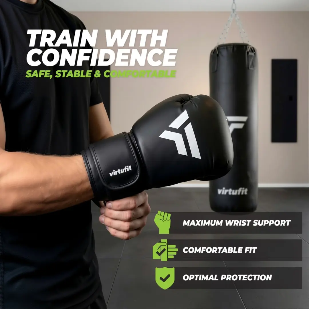 Virtufit Kickboksset Senior - Bokszak & Bokshandschoenen 25kg - Zwart/Wit - afbeelding 6 van 6