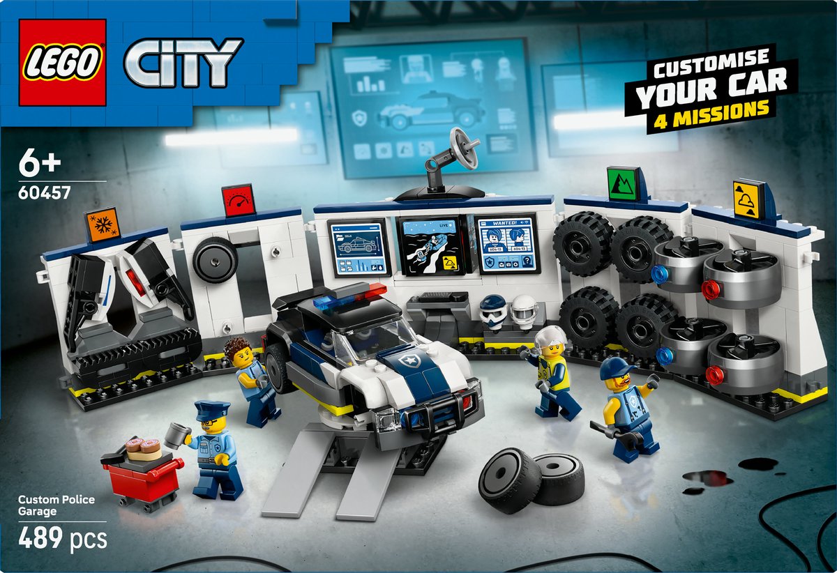LEGO® City Garage voor Politieauto's, Voertuigspeelset voor Kinderen Vanaf 6 Jaar, Cadeau voor de Feestdagen of een Verjaardag, Inclusief een Aanpasbare Auto en 4 Minifiguren 60457