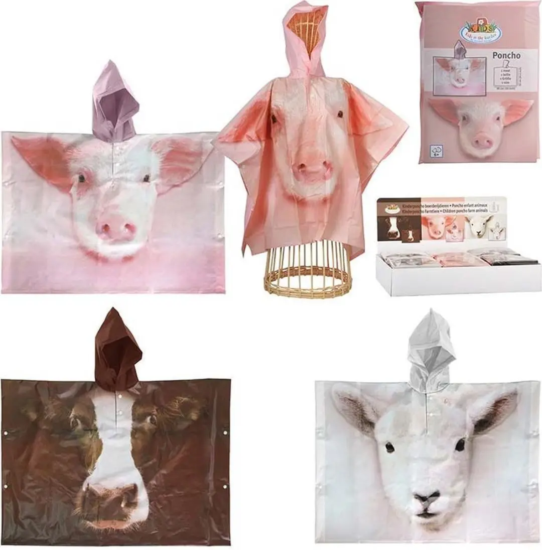 Esschert Design Kinderponcho 140 - Boerderij - Bruin/Rose/Creme