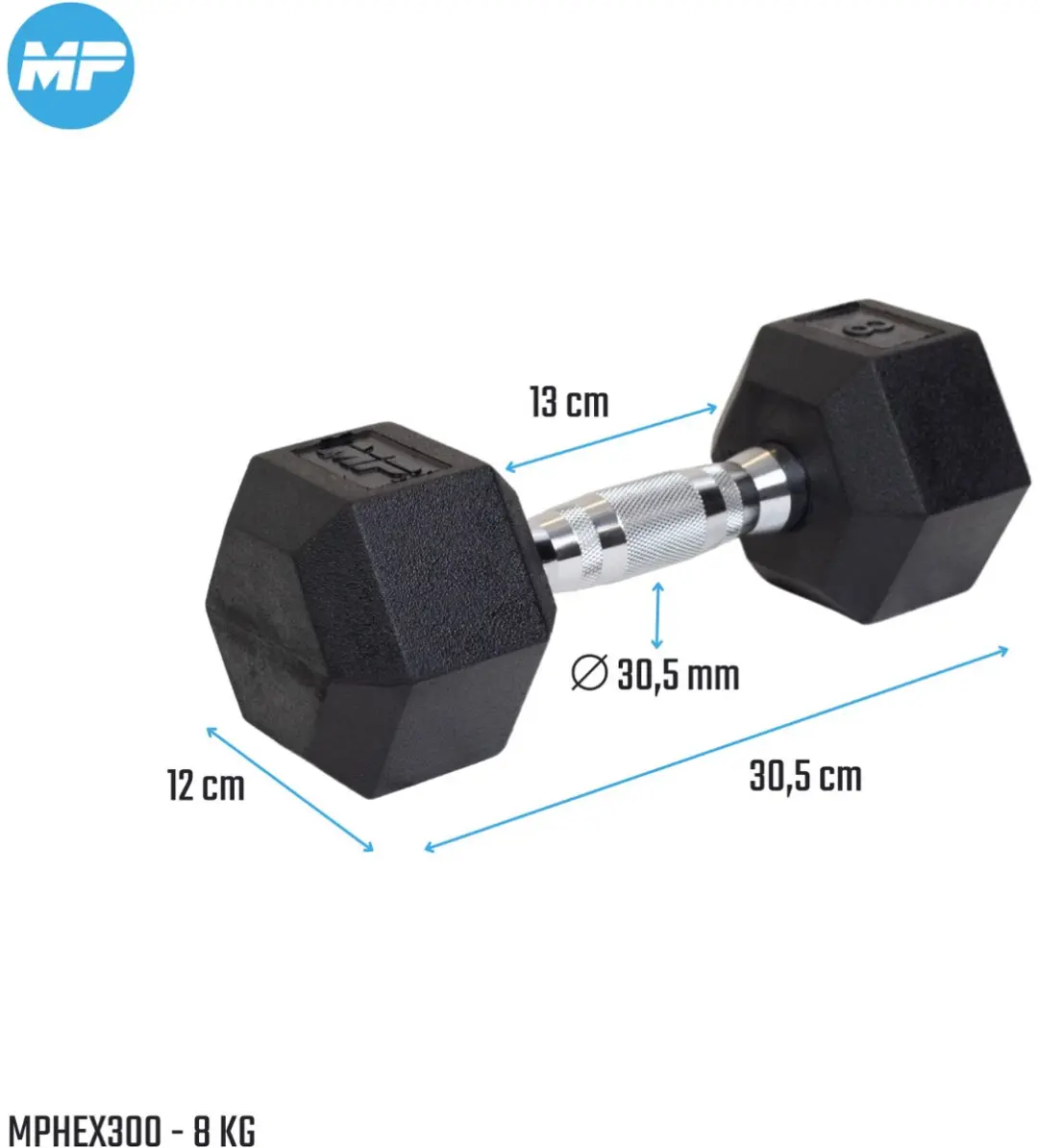 Muscle Power Hexa Dumbbell 8 kg - Chroom/Zwart