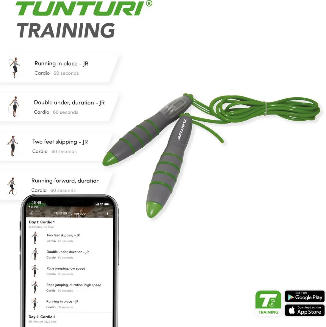 Tunturi Digitaal Springtouw - Grijs/Groen