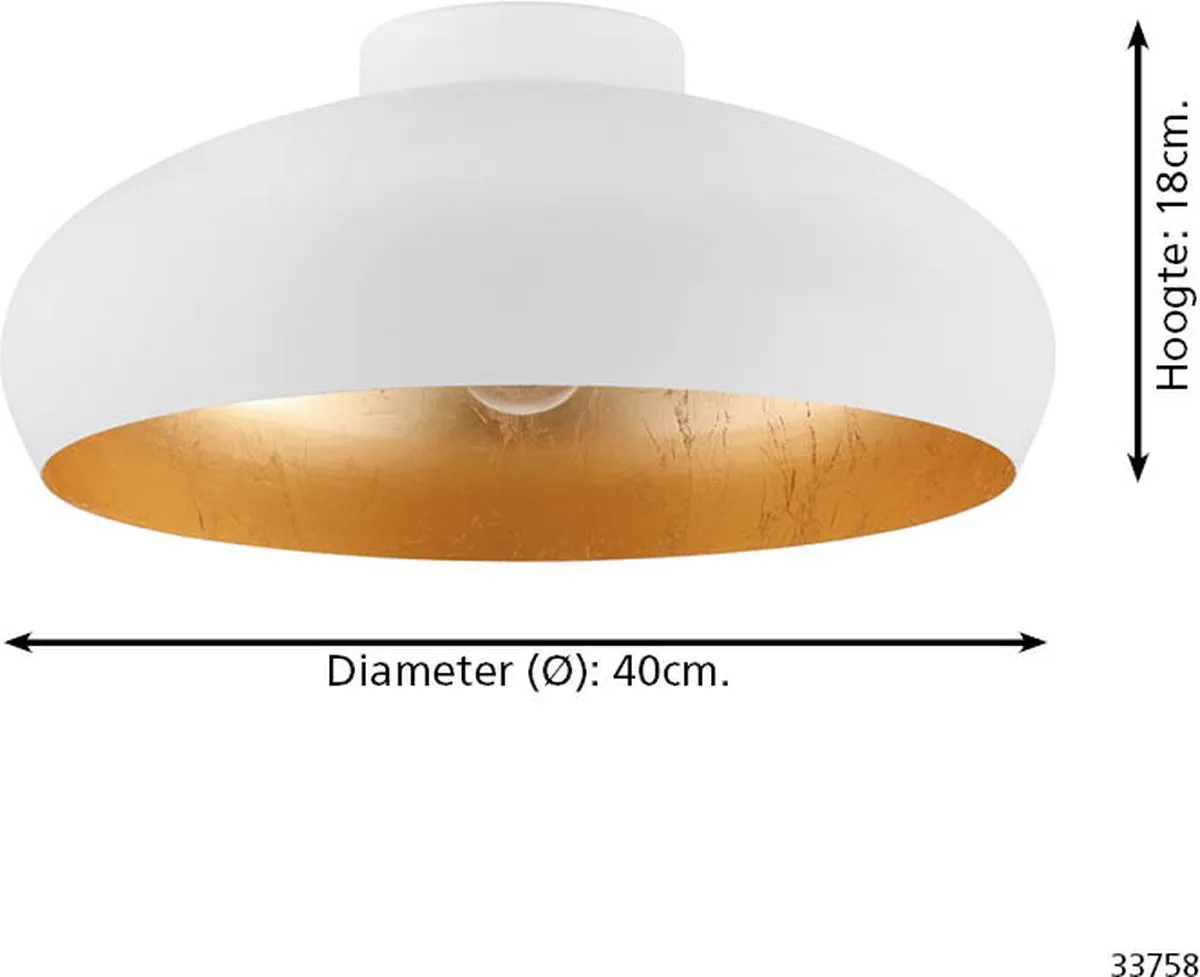 Eglo Mogano Plafondlamp E27 Ø40cm - Wit/Goud - afbeelding 6 van 6