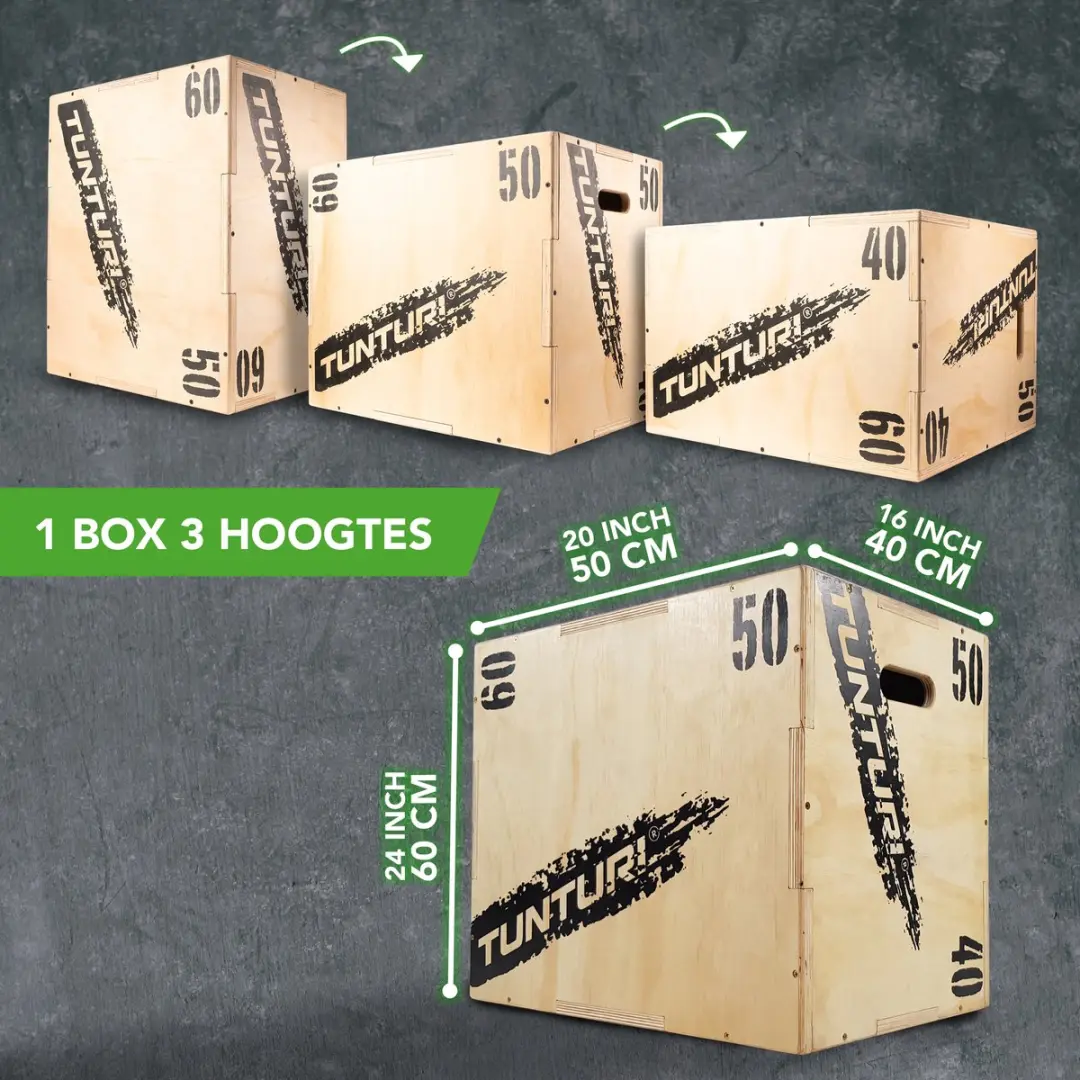Tunturi Plyo Box 40/50/60cm - Houten Fitness Kist - Zwart/Bruin