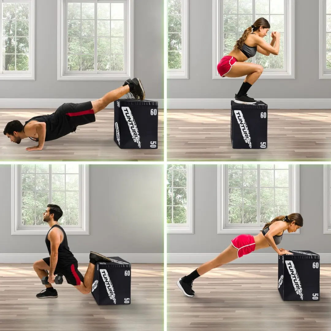 Tunturi Plyo Box 40/50/60cm - Houten Fitness Kist - Zwart/Bruin
