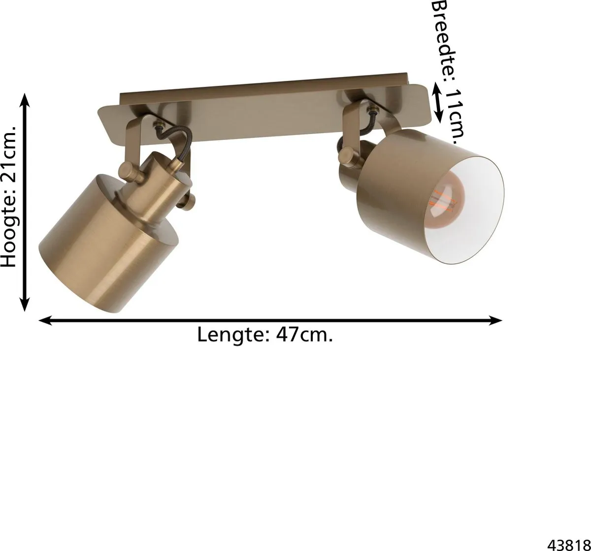 Eglo Southery Spot E27 - 2 Lichtpunten - 47cm - Goud/Crème