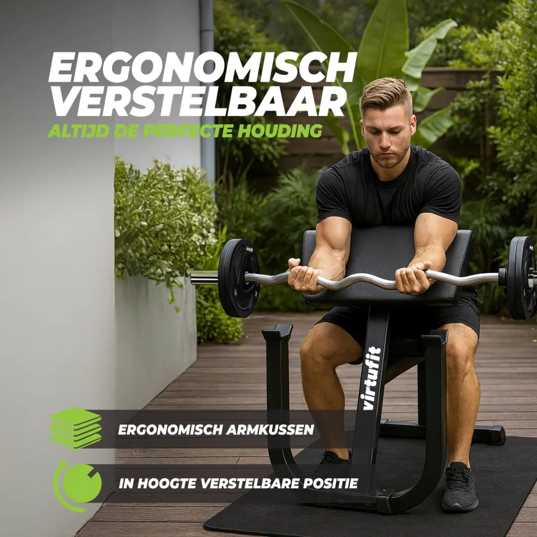 Virtufit Preacher Curl Station Halterbank - 150 kg - Zwart - afbeelding 6 van 6