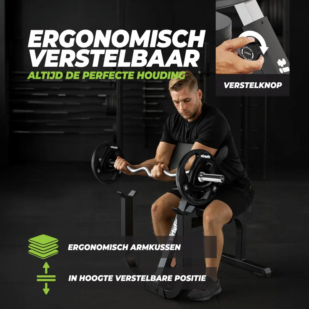 Virtufit Preacher Curl Station Halterbank - 150 kg - Zwart