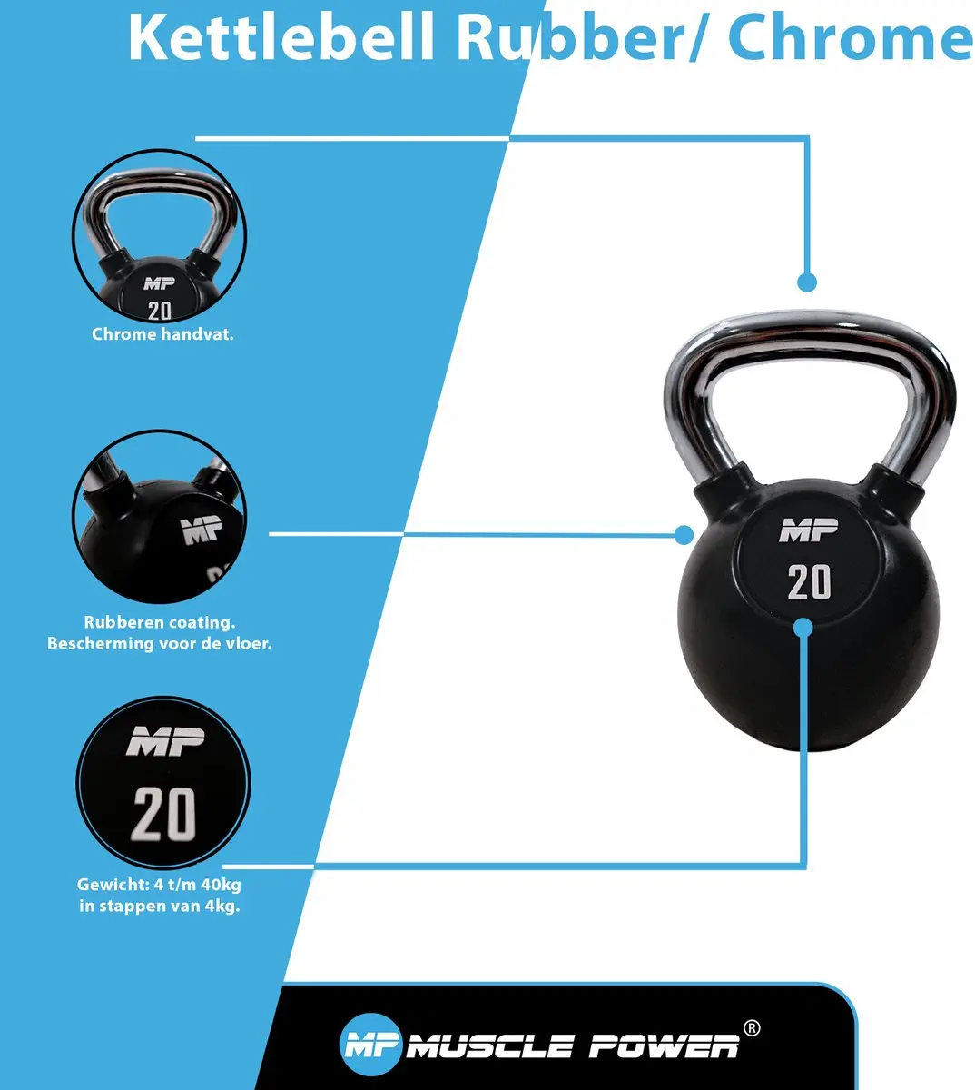Muscle Power MP1304 Kettlebell 4 kg - Rubber/Chrome