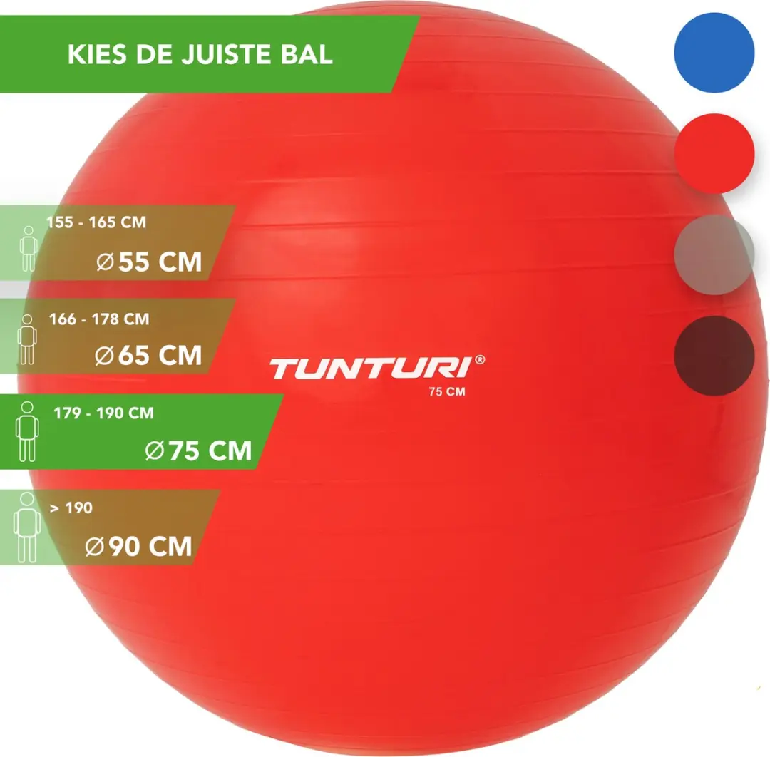 Tunturi Anti Burst Fitnessbal 75cm - 220kg - Rood - Incl. pomp