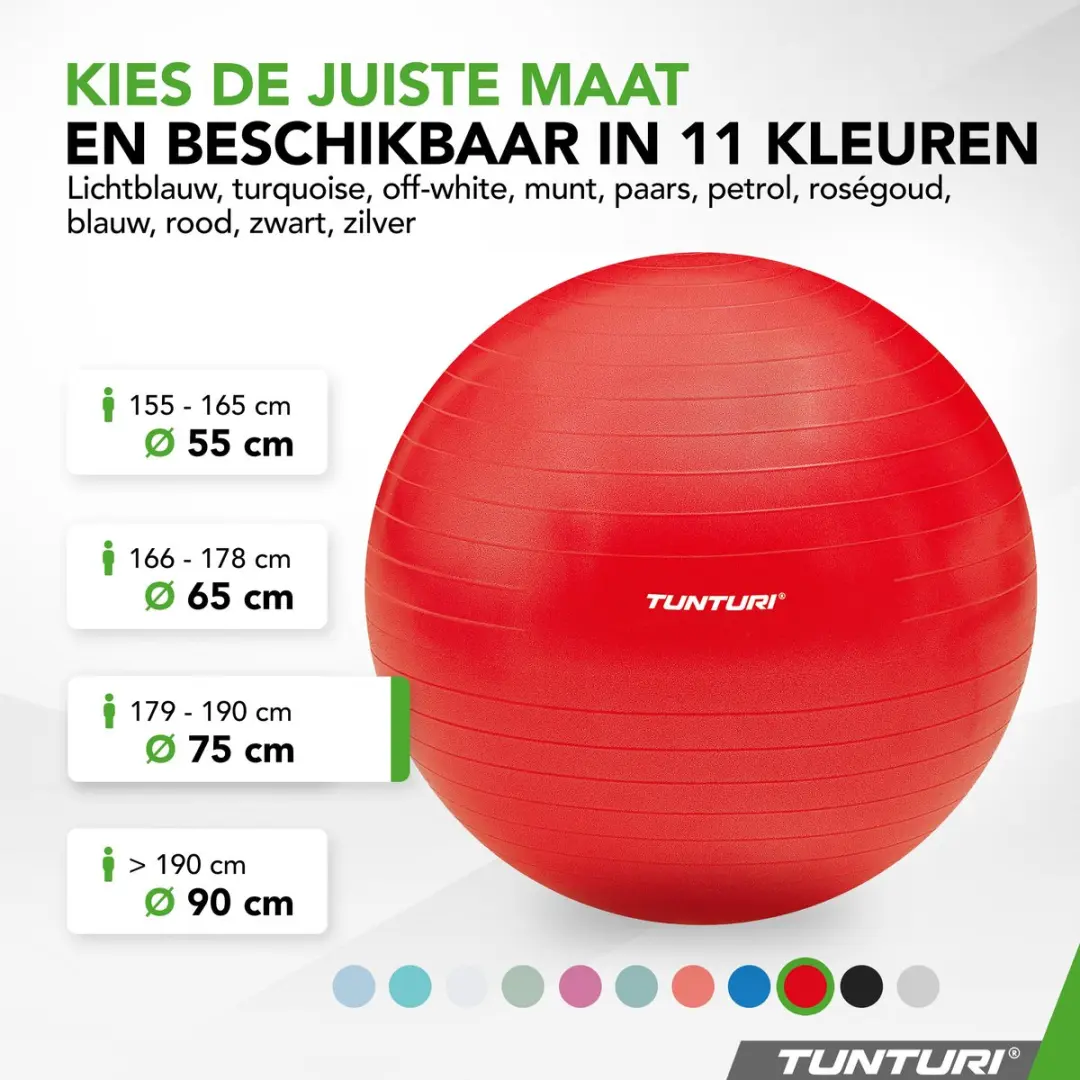 Tunturi Anti Burst Fitnessbal 75cm - 220kg - Rood - Incl. pomp