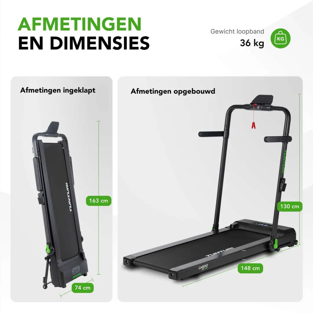 Tunturi Cardio Fit T10 Loopband - 2.25 pk - 12 km/u - Inklapbaar - Zwart - afbeelding 6 van 6
