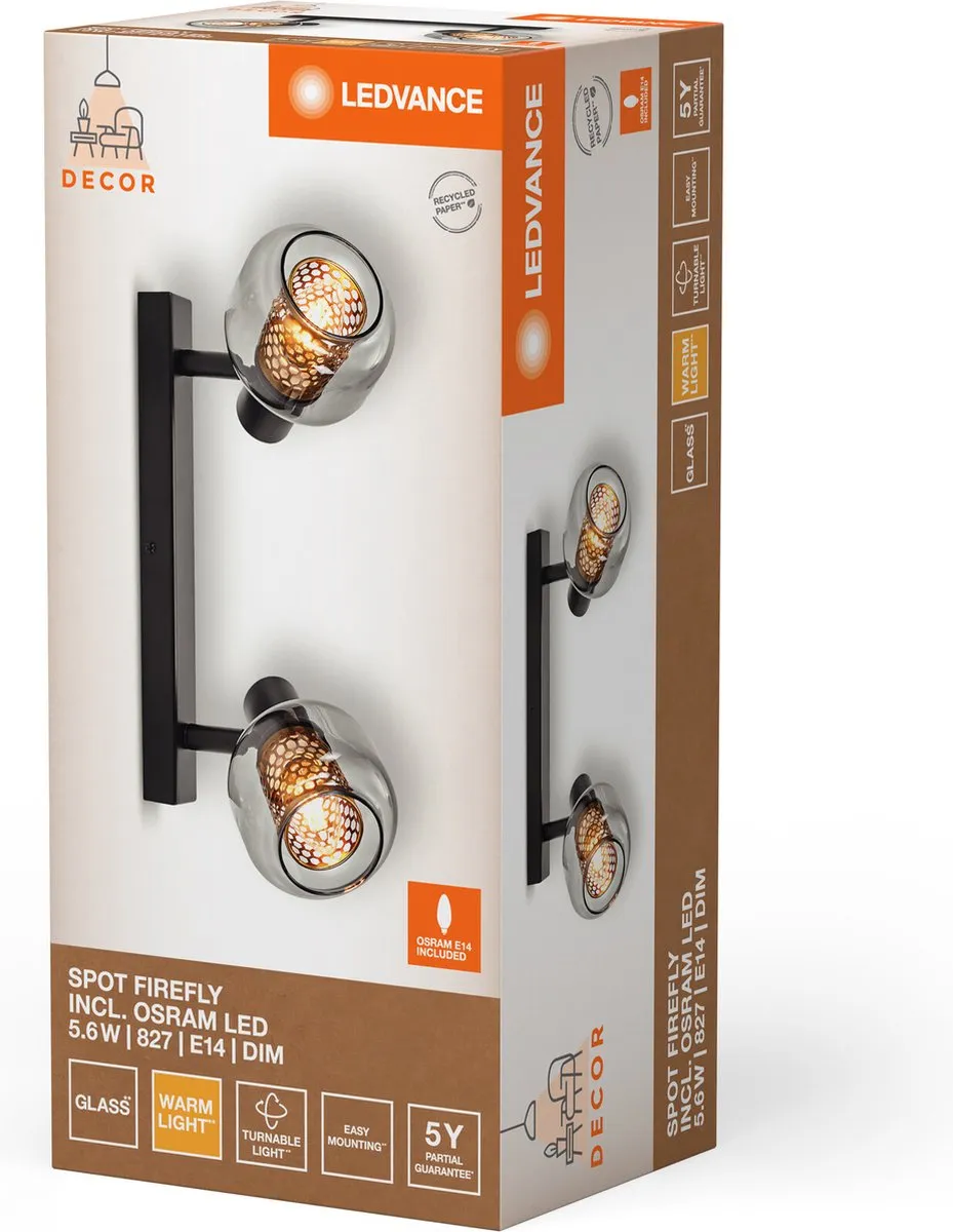 LEDVANCE Decor Spot Firefly 2x2.8W E14 - Zwart - afbeelding 6 van 6