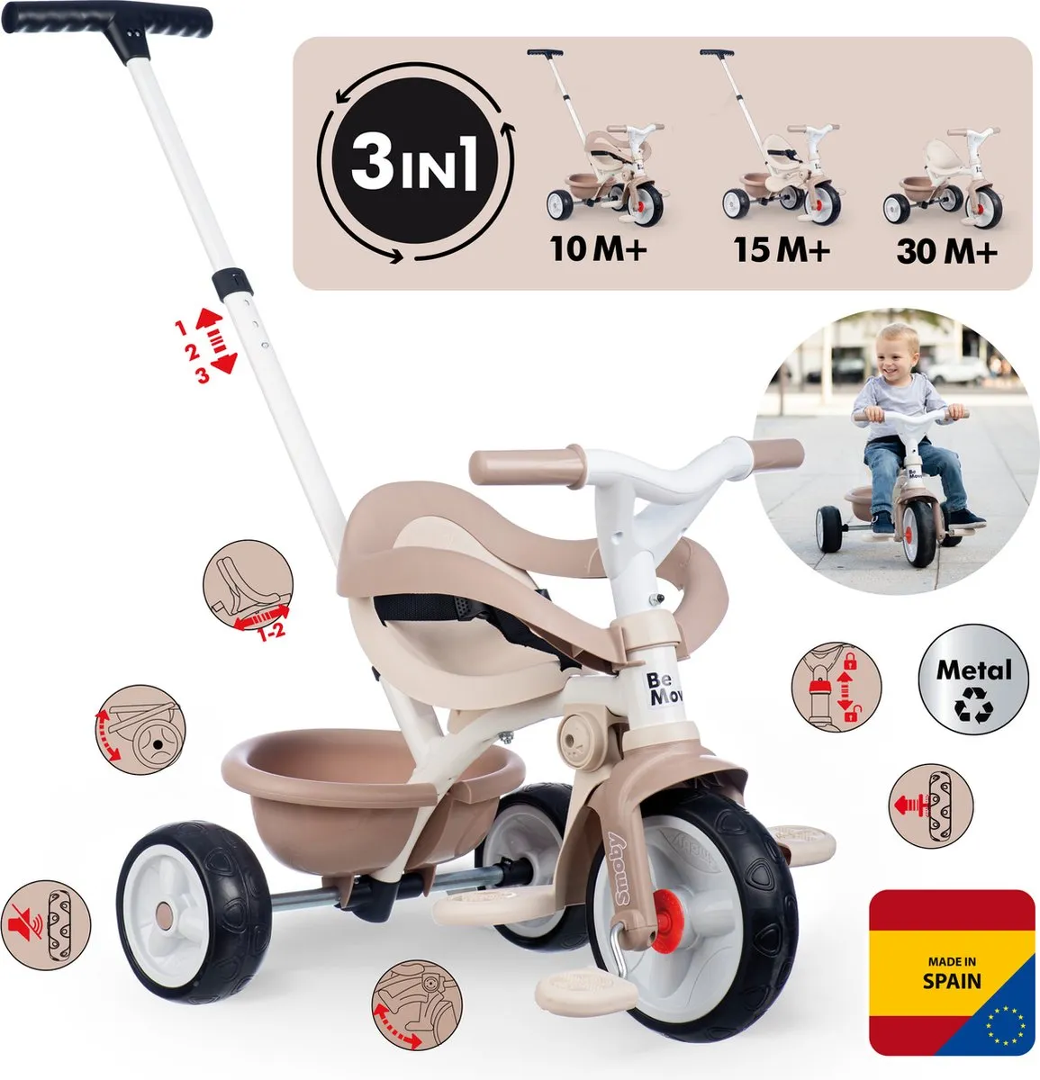 Smoby Be Move Comfort Driewieler - Beige - afbeelding 6 van 6