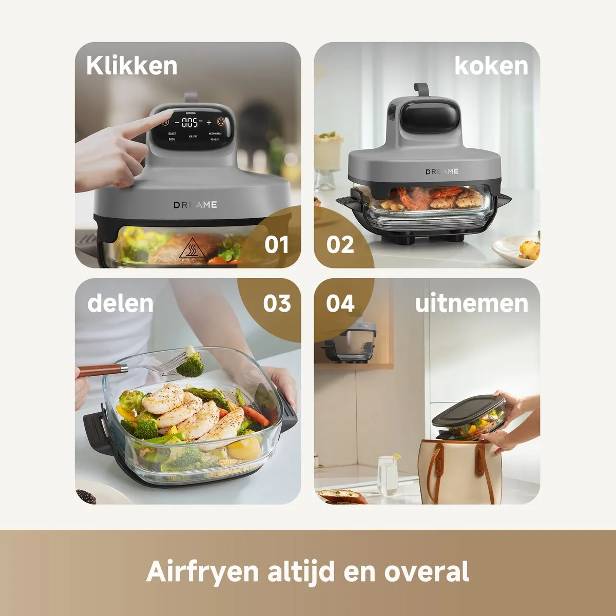 Dreame Tasti Airfryer 5-in-1 1500W - 2,5L & 4,5L Grijs