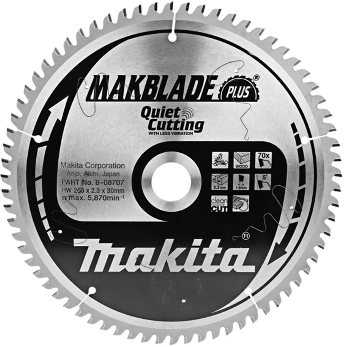 Makita MAKBLADE+ Zaagblad 260x30x70Z - Hout